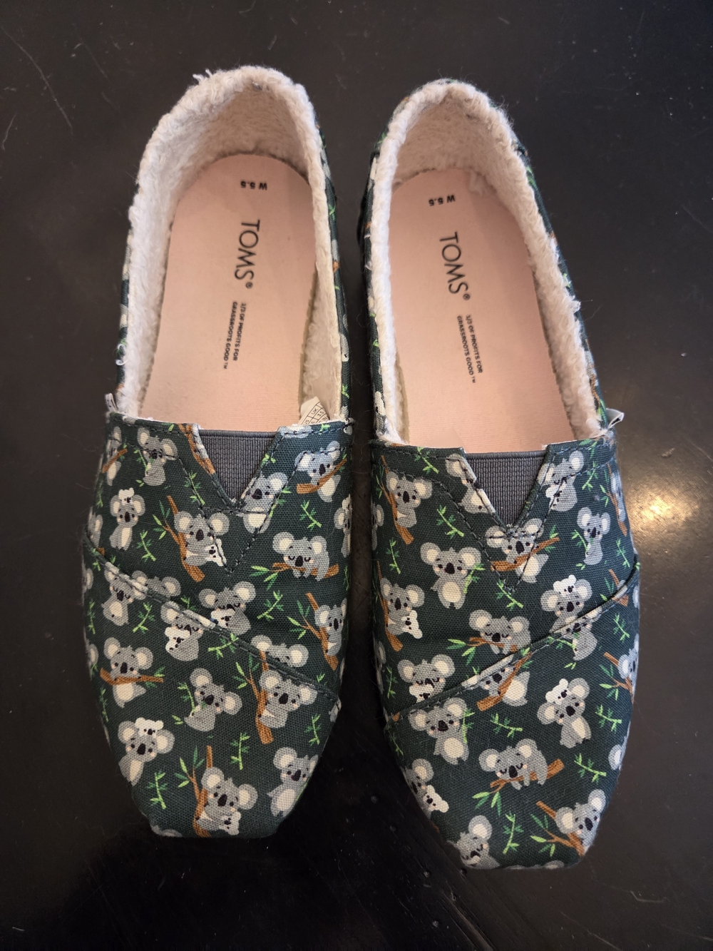 TOMS Koala Print Slip-On Flats. Size 5.5
